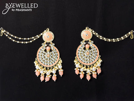 Dangler peach earrings with hangings and pearl maatal - {{ collection.title }} by Prashanti Sarees