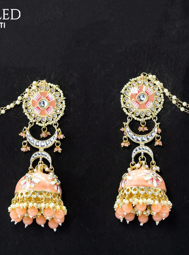 Dangler peach jhumka with hangings and pearl maatal - {{ collection.title }} by Prashanti Sarees