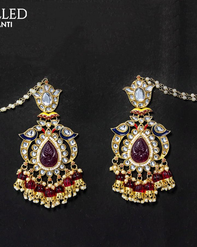 Dangler pink earrings with hangings and pearl maatal - {{ collection.title }} by Prashanti Sarees