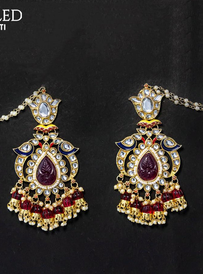 Dangler pink earrings with hangings and pearl maatal - {{ collection.title }} by Prashanti Sarees