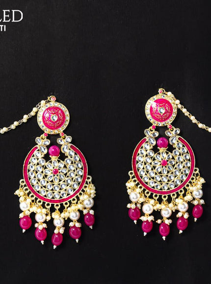 Dangler pink earrings with hangings and pearl maatal - {{ collection.title }} by Prashanti Sarees