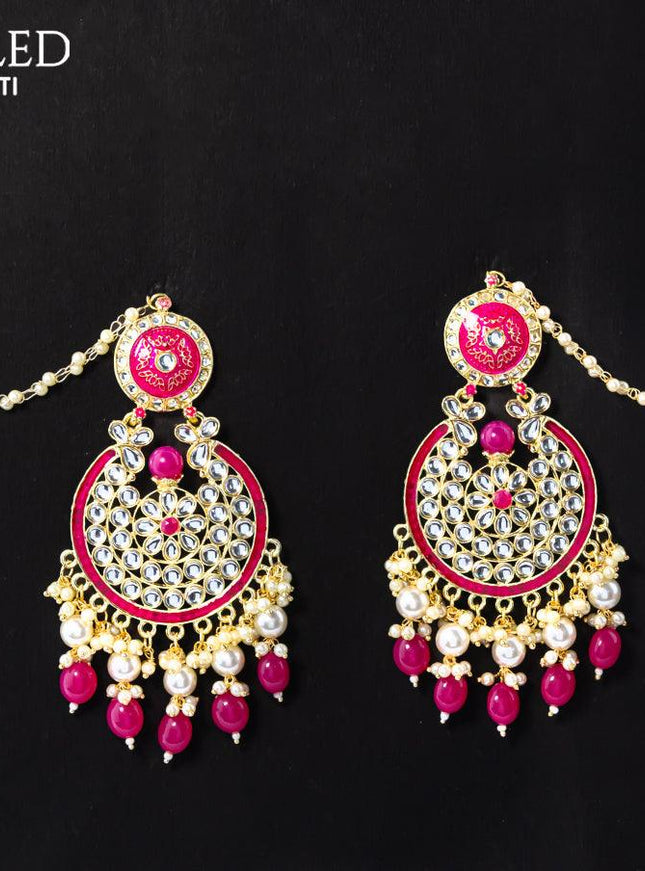 Dangler pink earrings with hangings and pearl maatal - {{ collection.title }} by Prashanti Sarees