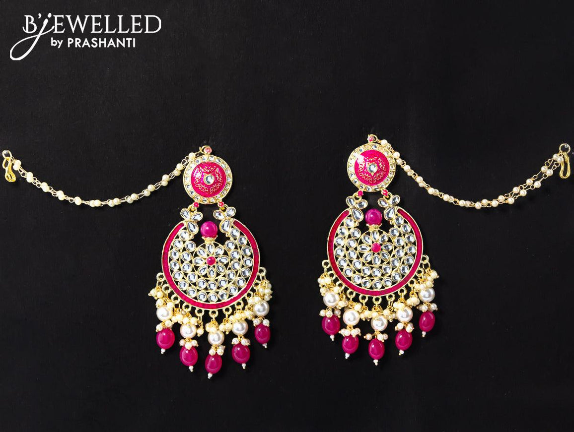 Dangler pink earrings with hangings and pearl maatal - {{ collection.title }} by Prashanti Sarees