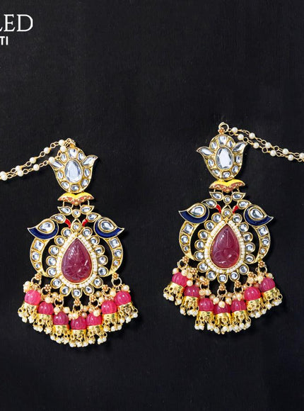 Dangler pink earrings with hangings and pearl maatal - {{ collection.title }} by Prashanti Sarees
