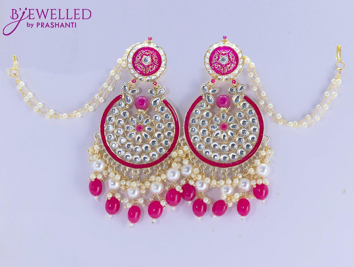 Dangler pink earrings with hangings and pearl maatal - {{ collection.title }} by Prashanti Sarees