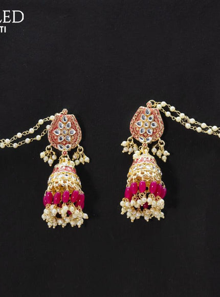 Dangler pink jhumka with hangings and pearl maatal - {{ collection.title }} by Prashanti Sarees