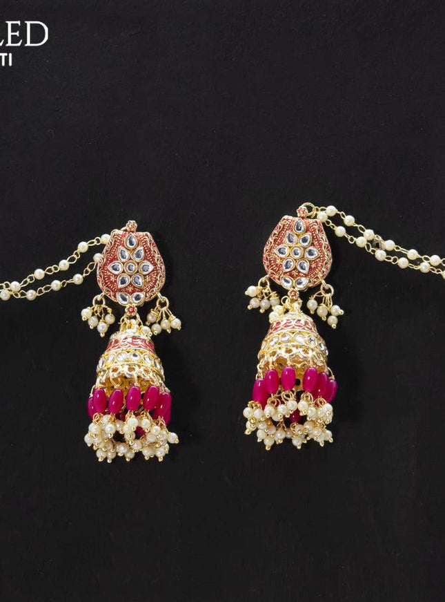 Dangler pink jhumka with hangings and pearl maatal - {{ collection.title }} by Prashanti Sarees