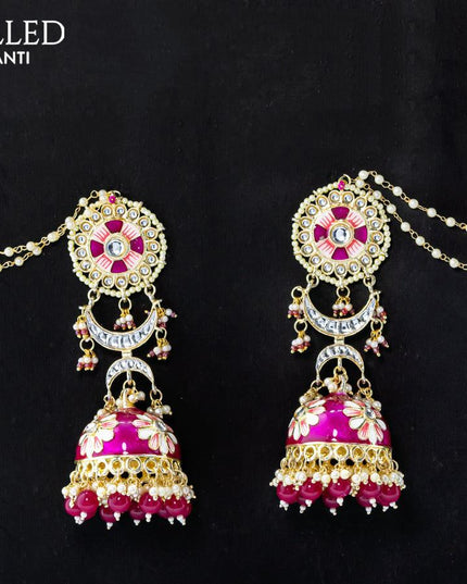Dangler pink jhumka with hangings and pearl maatal - {{ collection.title }} by Prashanti Sarees