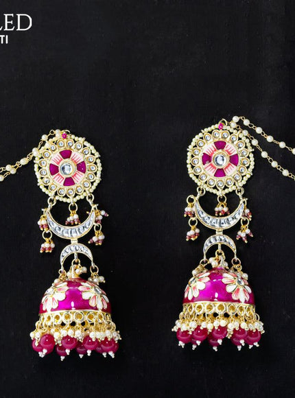 Dangler pink jhumka with hangings and pearl maatal - {{ collection.title }} by Prashanti Sarees