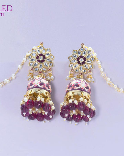 Dangler purple jhumkas with pearl hangings and pearl maatal - {{ collection.title }} by Prashanti Sarees