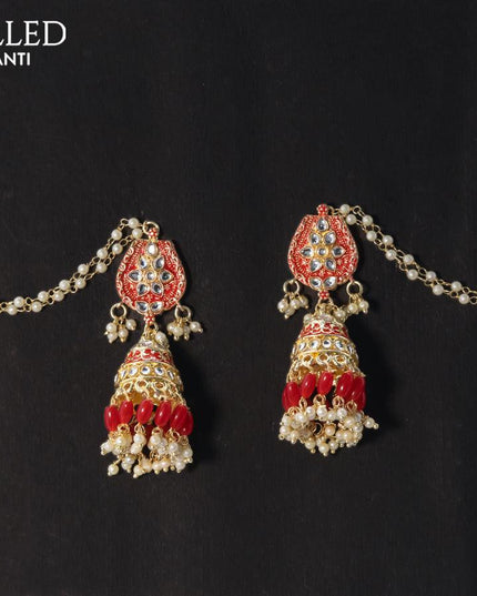 Dangler red jhumka with hangings and pearl maatal - {{ collection.title }} by Prashanti Sarees