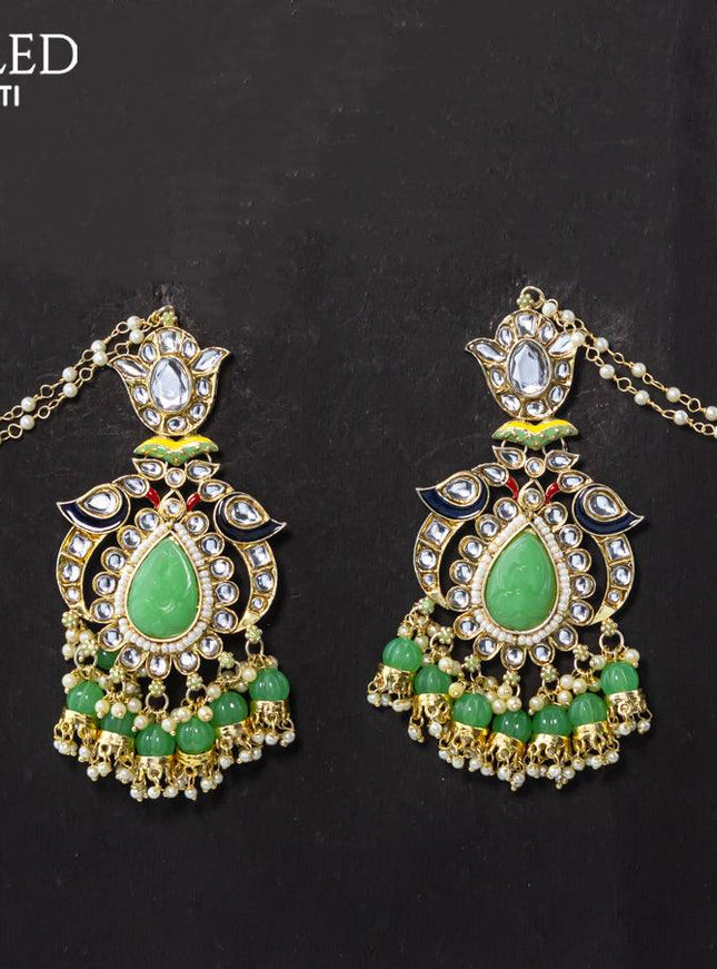 Dangler teal green earrings with hangings and pearl maatal - {{ collection.title }} by Prashanti Sarees