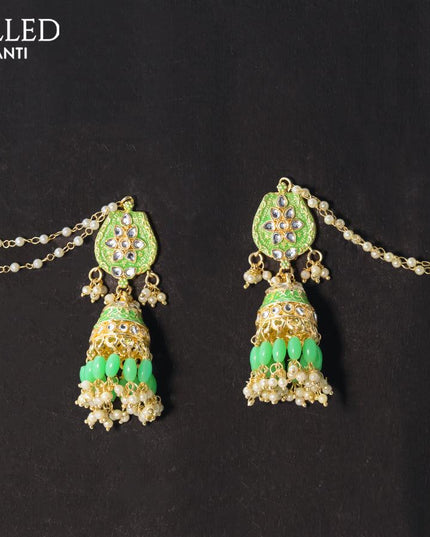 Dangler teal green jhumka with hangings and pearl maatal - {{ collection.title }} by Prashanti Sarees