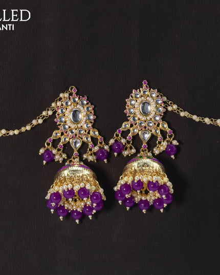 Dangler violet jhumkas with hangings and pearl maatal - {{ collection.title }} by Prashanti Sarees