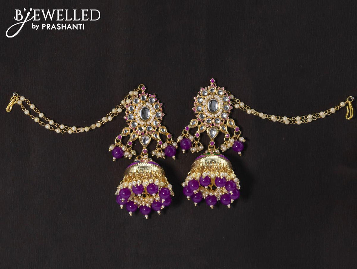 Dangler violet jhumkas with hangings and pearl maatal - {{ collection.title }} by Prashanti Sarees