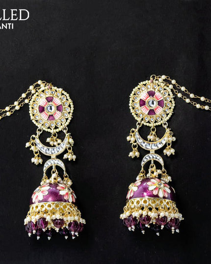 Dangler wine shade jhumka with hangings and pearl maatal - {{ collection.title }} by Prashanti Sarees
