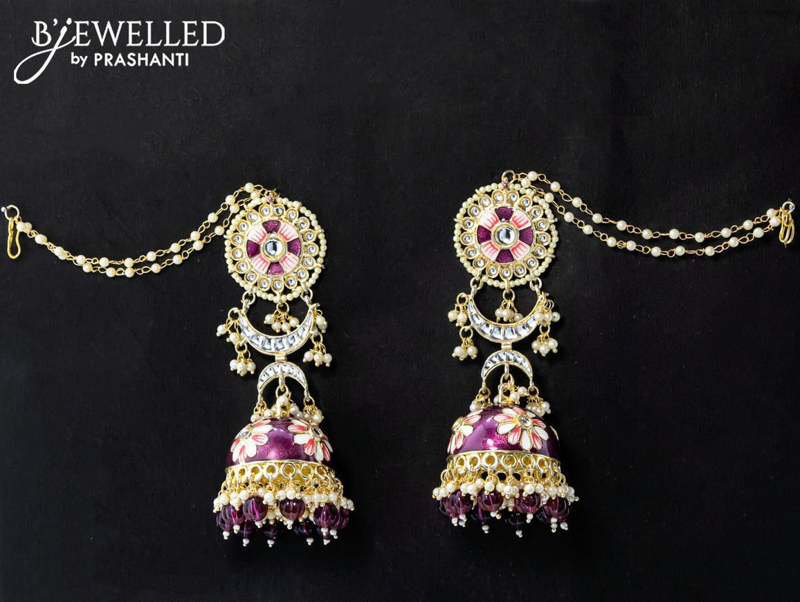 Dangler wine shade jhumka with hangings and pearl maatal - {{ collection.title }} by Prashanti Sarees