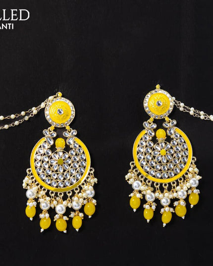 Dangler yellow earrings with hangings and pearl maatal - {{ collection.title }} by Prashanti Sarees