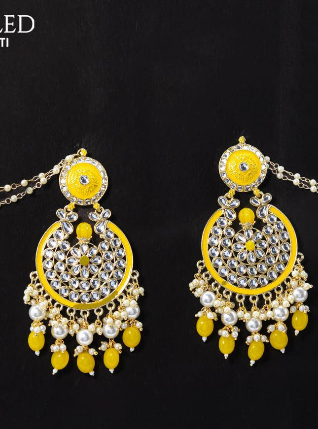 Dangler yellow earrings with hangings and pearl maatal - {{ collection.title }} by Prashanti Sarees