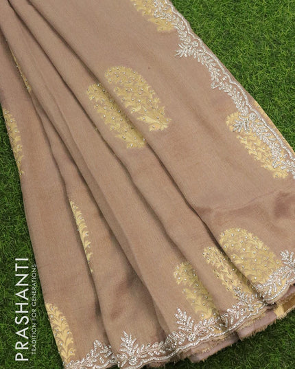 Designer georgette saree brown shade with allover zari buttas & stone work - {{ collection.title }} by Prashanti Sarees