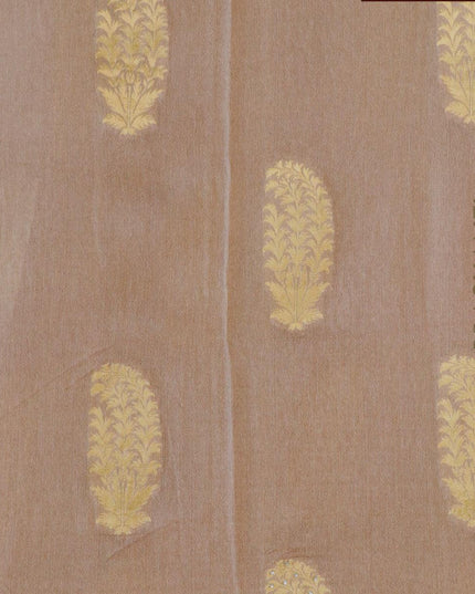 Designer georgette saree brown shade with allover zari buttas & stone work - {{ collection.title }} by Prashanti Sarees