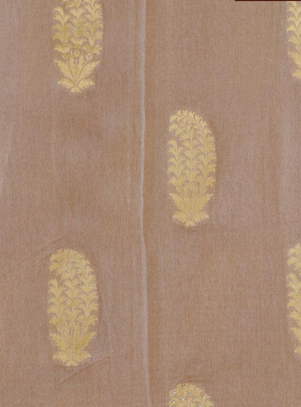 Designer georgette saree brown shade with allover zari buttas & stone work - {{ collection.title }} by Prashanti Sarees