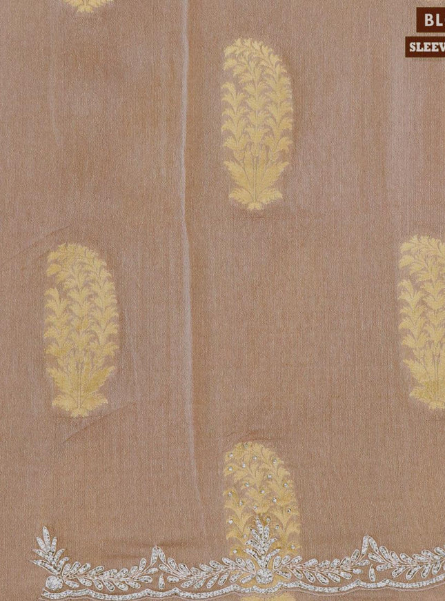 Designer georgette saree brown shade with allover zari buttas & stone work - {{ collection.title }} by Prashanti Sarees