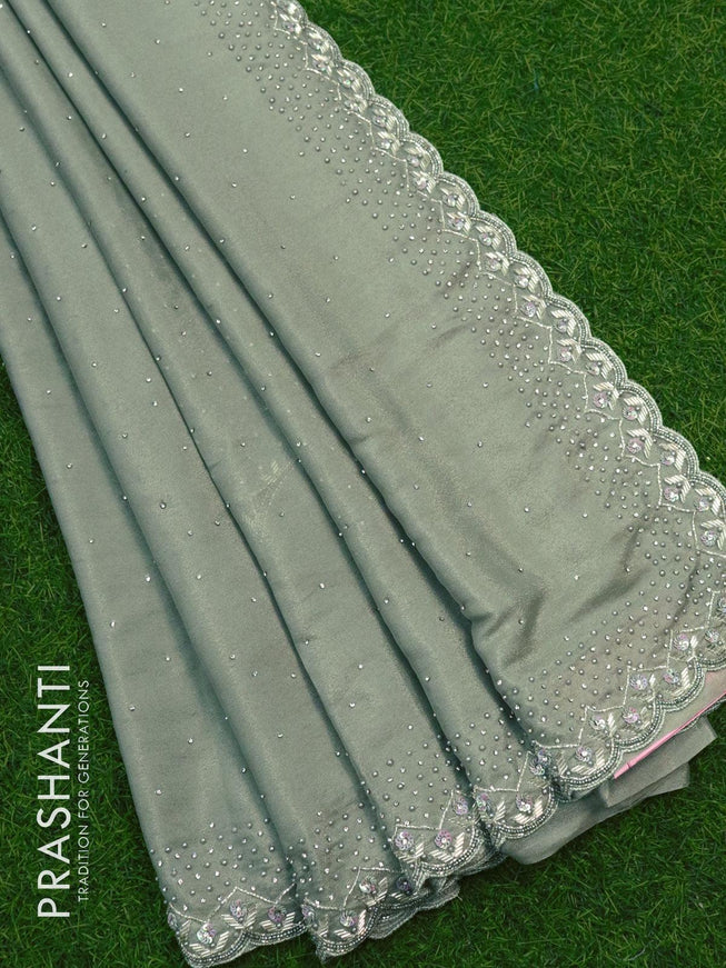 Designer georgette saree grey shade with allover stone & beaded work - {{ collection.title }} by Prashanti Sarees