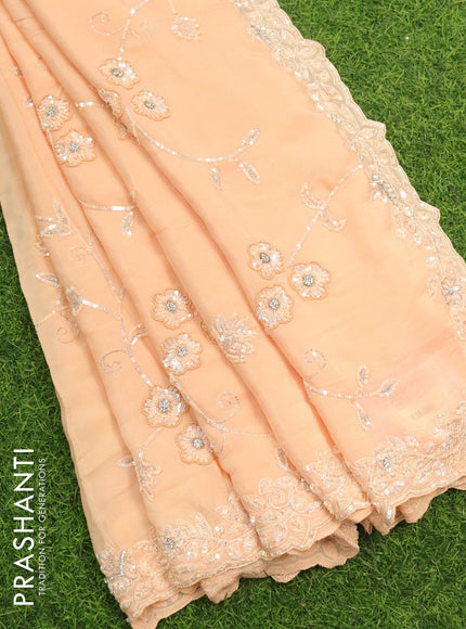 Designer georgette saree pale orange with allover chamki & beaded work - {{ collection.title }} by Prashanti Sarees