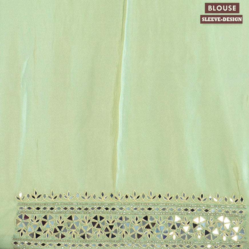 Designer georgette saree pastel green with allover mirror & stone work - {{ collection.title }} by Prashanti Sarees