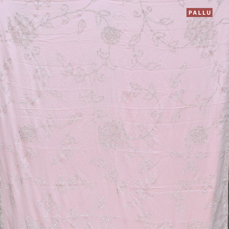 Designer satin silk saree baby pink with allover stone work - {{ collection.title }} by Prashanti Sarees