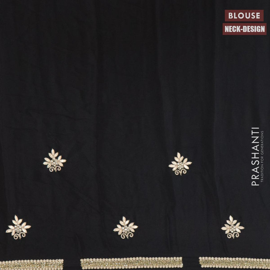 Designer satin silk saree black with beaded & zardosi work - {{ collection.title }} by Prashanti Sarees