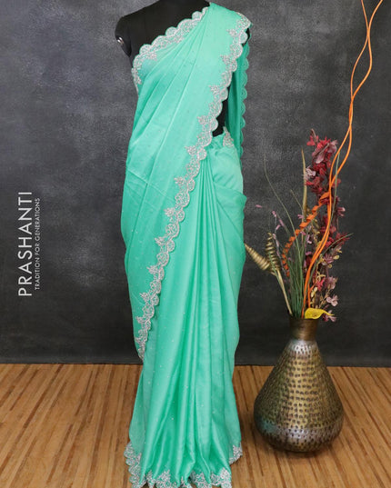 Designer satin silk saree blue shade with zardosi and stone work - {{ collection.title }} by Prashanti Sarees