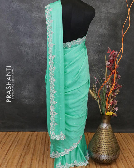 Designer satin silk saree blue shade with zardosi and stone work - {{ collection.title }} by Prashanti Sarees