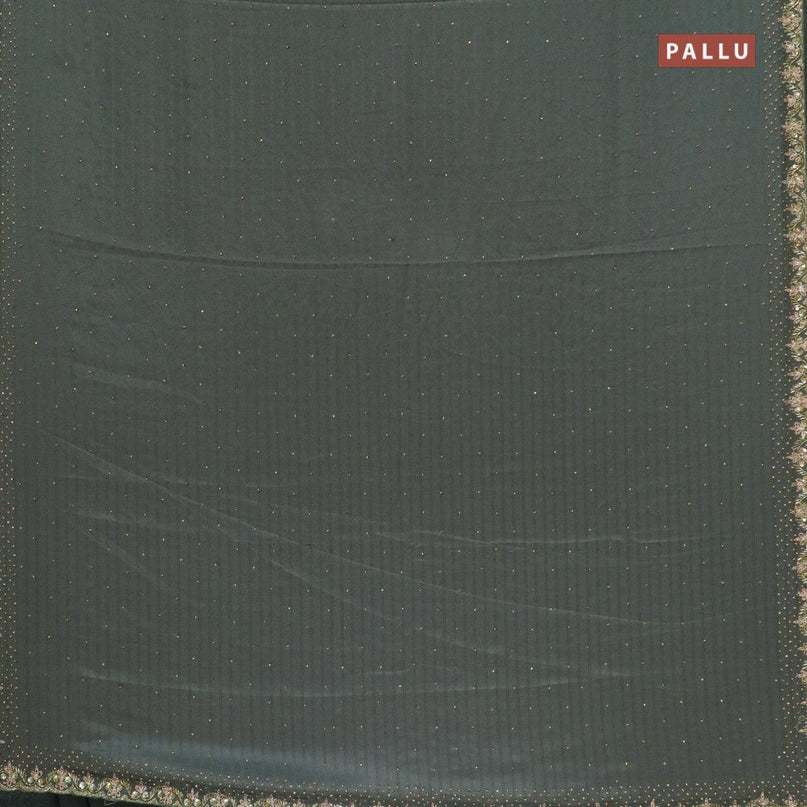 Designer satin silk saree dark grey with allover chamki & zardosi work - {{ collection.title }} by Prashanti Sarees