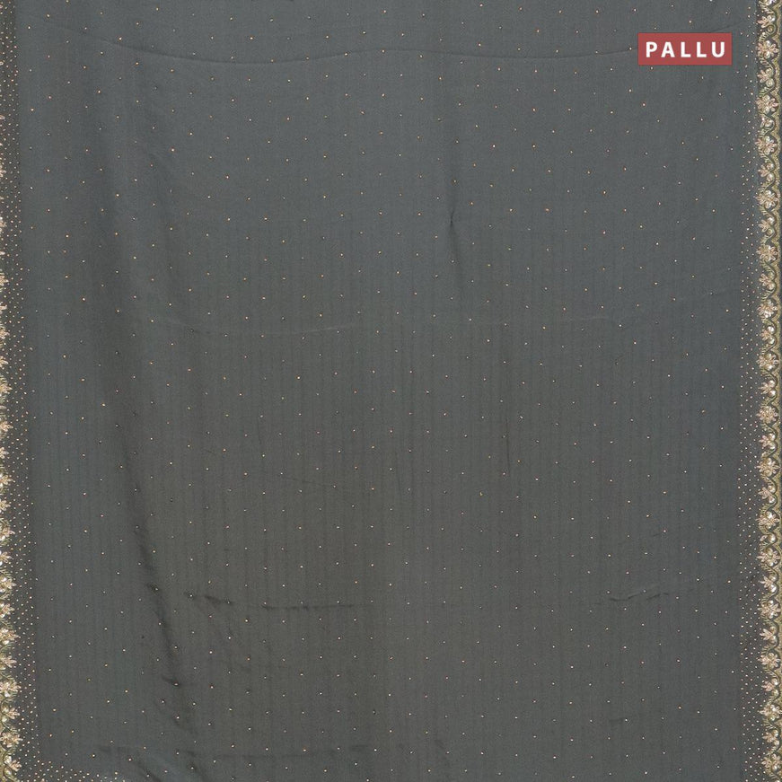Designer satin silk saree elephant grey with allover stone & zardosi work - {{ collection.title }} by Prashanti Sarees
