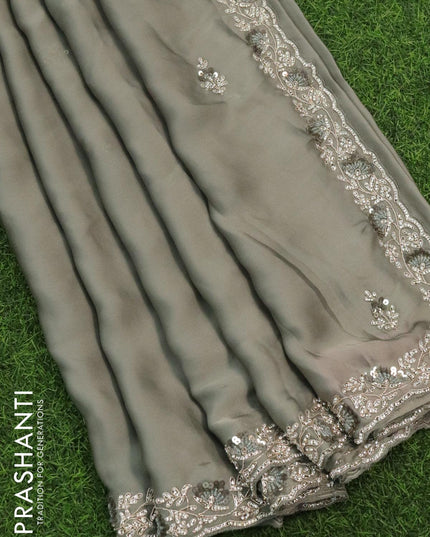 Designer satin silk saree grey shade with allover chamki & stone work - {{ collection.title }} by Prashanti Sarees