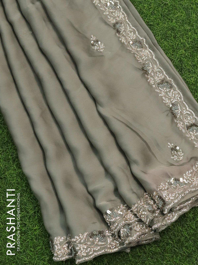 Designer satin silk saree grey shade with allover chamki & stone work - {{ collection.title }} by Prashanti Sarees