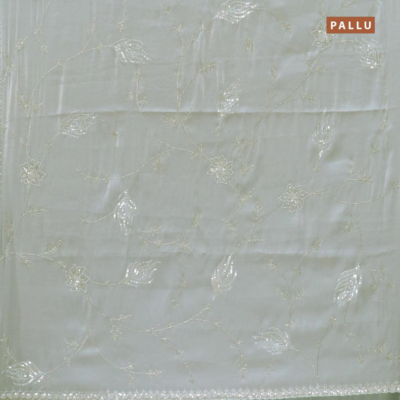 Designer satin silk saree grey with allover chamki & zardosi work - {{ collection.title }} by Prashanti Sarees