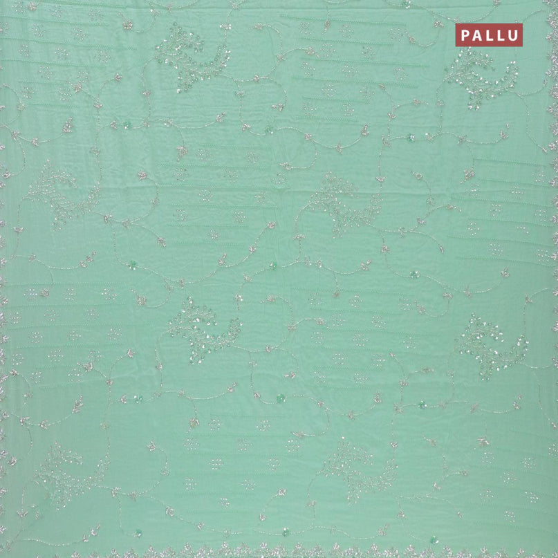 Designer satin silk saree light green with allover beaded & stone work - {{ collection.title }} by Prashanti Sarees