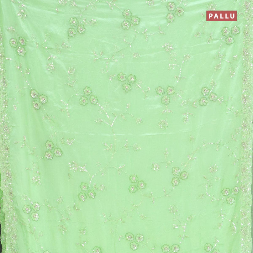Designer satin silk saree light green with allover chamki & beaded work - {{ collection.title }} by Prashanti Sarees