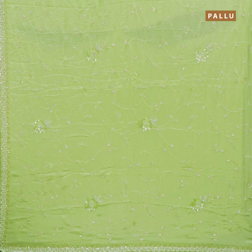 Designer satin silk saree light green with allover chamki & zardosi work - {{ collection.title }} by Prashanti Sarees
