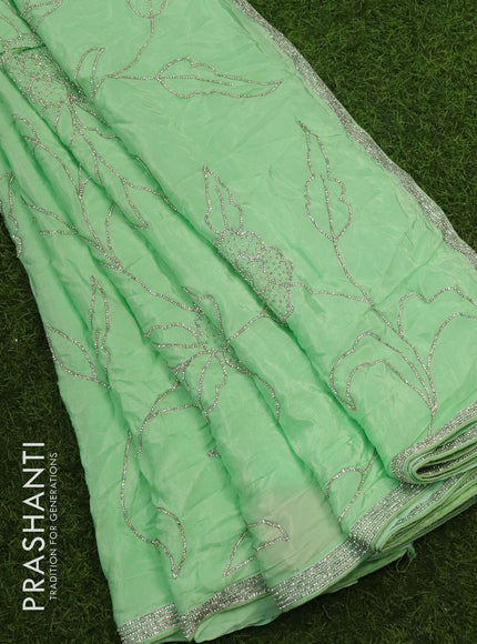 Designer satin silk saree light green with allover stone work - {{ collection.title }} by Prashanti Sarees