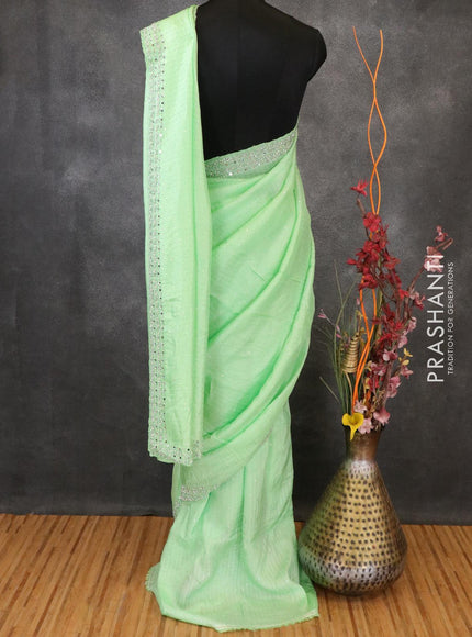 Designer satin silk saree light green with beaded embroidery and stone work - {{ collection.title }} by Prashanti Sarees