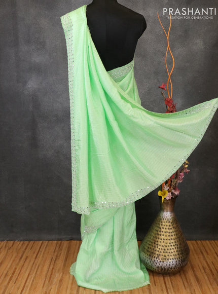 Designer satin silk saree light green with beaded embroidery and stone work - {{ collection.title }} by Prashanti Sarees
