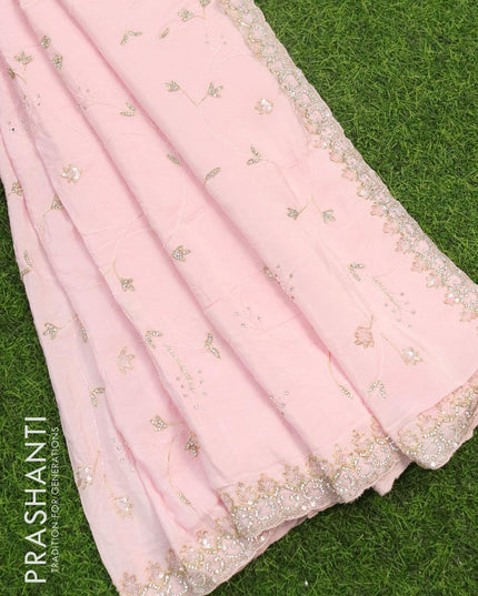 Designer satin silk saree light pink with allover stone & chamki work - {{ collection.title }} by Prashanti Sarees