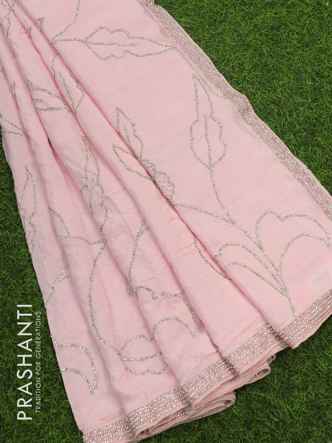 Designer satin silk saree light pink with allover stone work - {{ collection.title }} by Prashanti Sarees