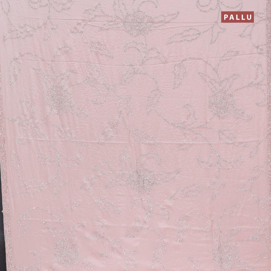 Designer satin silk saree light pink with allover stone work - {{ collection.title }} by Prashanti Sarees