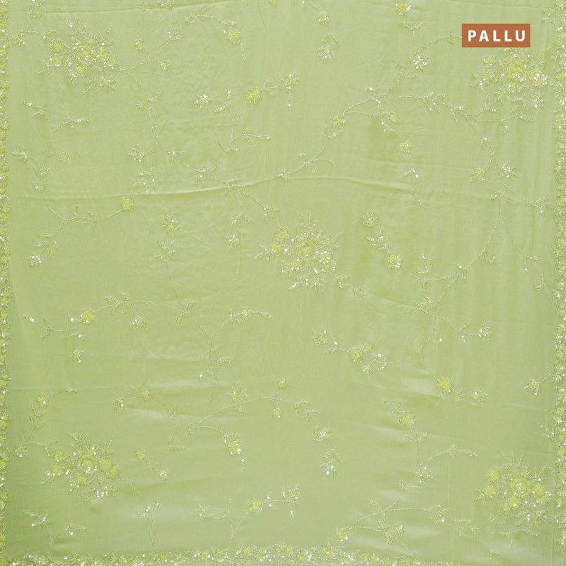 Designer satin silk saree lime green shade with allover chamki & beaded work - {{ collection.title }} by Prashanti Sarees