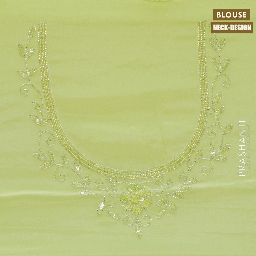 Designer satin silk saree lime green shade with allover chamki & beaded work - {{ collection.title }} by Prashanti Sarees